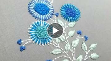 Hand Embroidery pattern of flowers and leaves