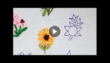 Amazing ribbon hand embroidery sun flower design / easy ribbon all over design no.3