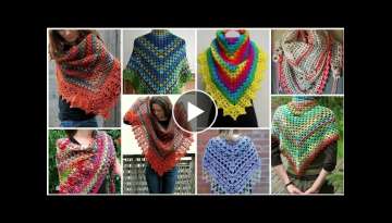 Latest fashion fancy cotton half granny square pattern women fashion Triangle shawl - Poncho desi...