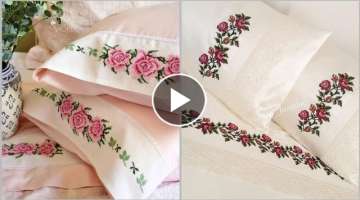 Impressively Classy Cross / stitch Hand Embroidery Bedsheet Design Patterns