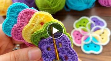 Crochet Very Easy Knitting pot holder, coaster / tığ işi örgü çiçek, battaniye, yatak ört...