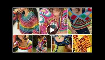 The Most demanding granny sequare pattern women fashion Crop top blouse / Boho fashion crochet dr...