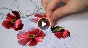 Embroidery: Pink wildflower embroidery with shiny silk thread color mix