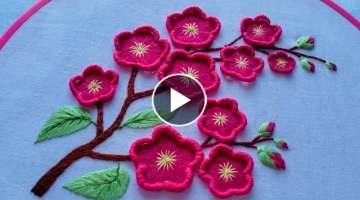 Easy Way to Embroidery / Beauty Pink Sakura Flowers Embroidery Design