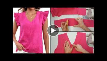 Learn (professional) sewing / V-neck blouse with stitching ruffled sleeves