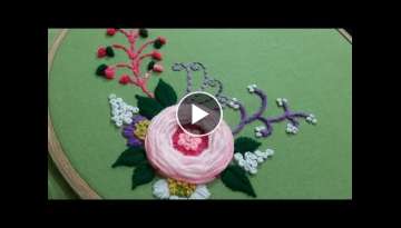 Hand embroidery pattern with wool / Woven rose stitch