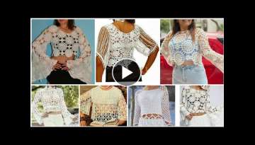 Stylish Designer hand knitted fancy cotton Lace flower pattern Crop Top / Peplum Blouse dress for...