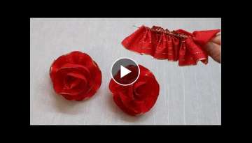 DIY Ribbon Flowers-How to Make a Ribbon Rose / Amazing Rose Making Trick / Easy Rose Making with ...