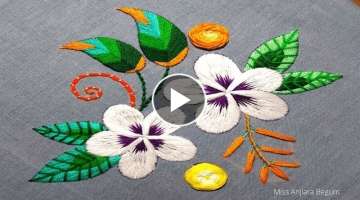 Twin White Embroidery Flowers,Hand Embroidery Online Class,Cute Embroidery Designs