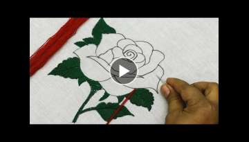 hand embroidery rose / Rose flower embroidery design / Fantasy embroidery: Pink (easy)