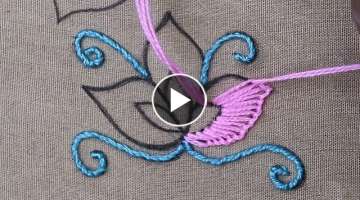 Traditional hand embroidery work with double layer easy buttonhole stitch - easy flower stitch